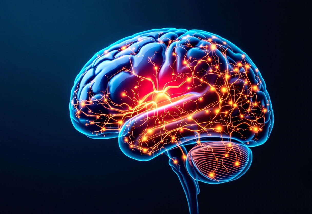 Illustration du cerveau sous stress avec activation du système nerveux sympathique